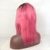 Bob 1B/Pink Ombre Color Lace Front Wigs 7A Grade Brazilian Virgin Human Hair